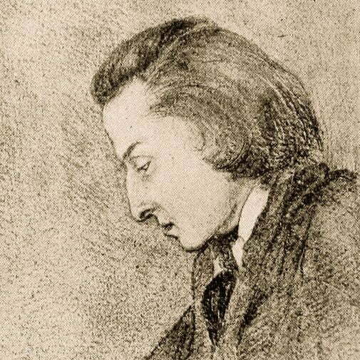 Pencil drawing of composer Frederic Chopin (artist unknown, public domain)
